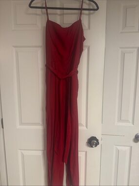 Leith Red Strapless Jumpsuit with Tie Waist